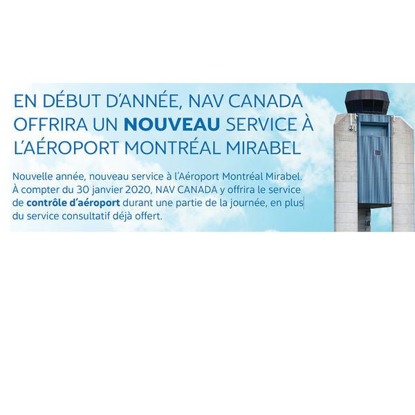 Communiqué : Nav Canada ajoute un service de contrôle d'aéroport dès le début 2020, à Mirabel